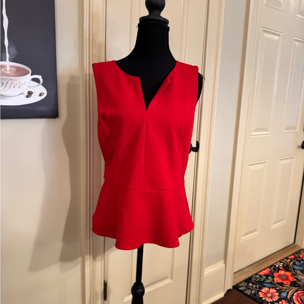 DKNY Red Sleeveless Peplum Camisole